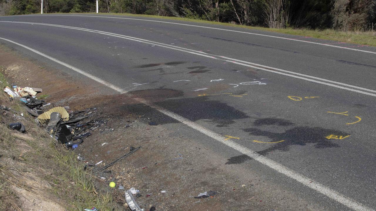 Fatal crash scene at South Arm Highway, Sandford.