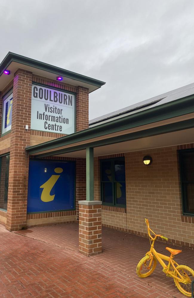 One of 30 yellow bikes distributed by Friends of the Goulburn Crookwell rail trail around the district, to promote discussion about the rail trail. Picture: Niki Iliagoueva