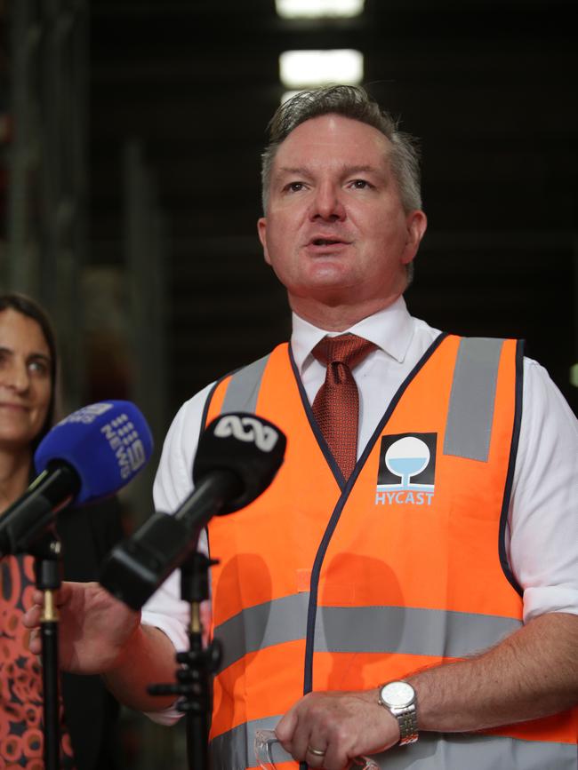 Minister for Climate Change and Energy Chris Bowen visits a Sydney metals factory. Picture: Christian Gilles / NewsWire