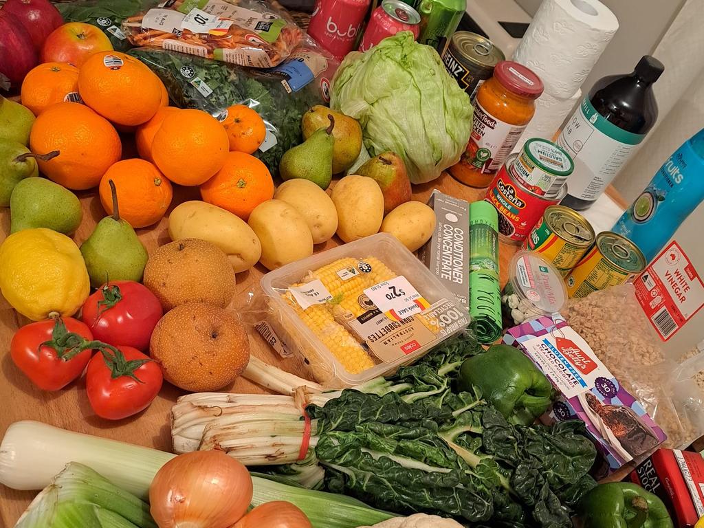 A huge recent haul included fresh fruit and veggies, meat and canned goods. Picture: Facebook.