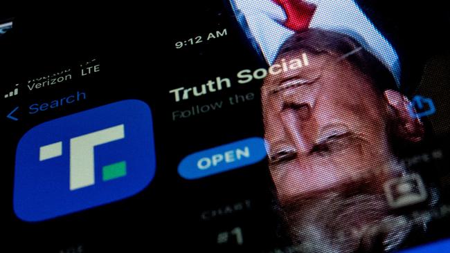 Donald Trump launches “Truth Social” to compete with Twitter, topping Apple’s App Store and breaking itself in the process. Picture: AFP.