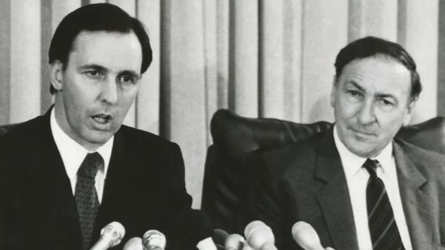 Treasurer Paul Keating with RBA governor Bob Johnston in 1983. In office Keating led an ambitious reform program.