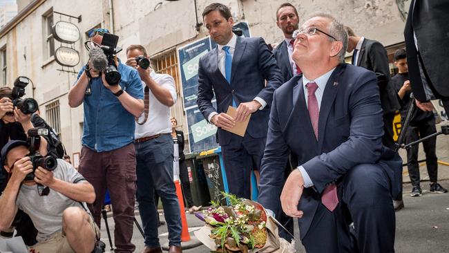 Prime Minister Scott Morrison pays his respects at Pellegrini's. Photo: Jake Nowakowski