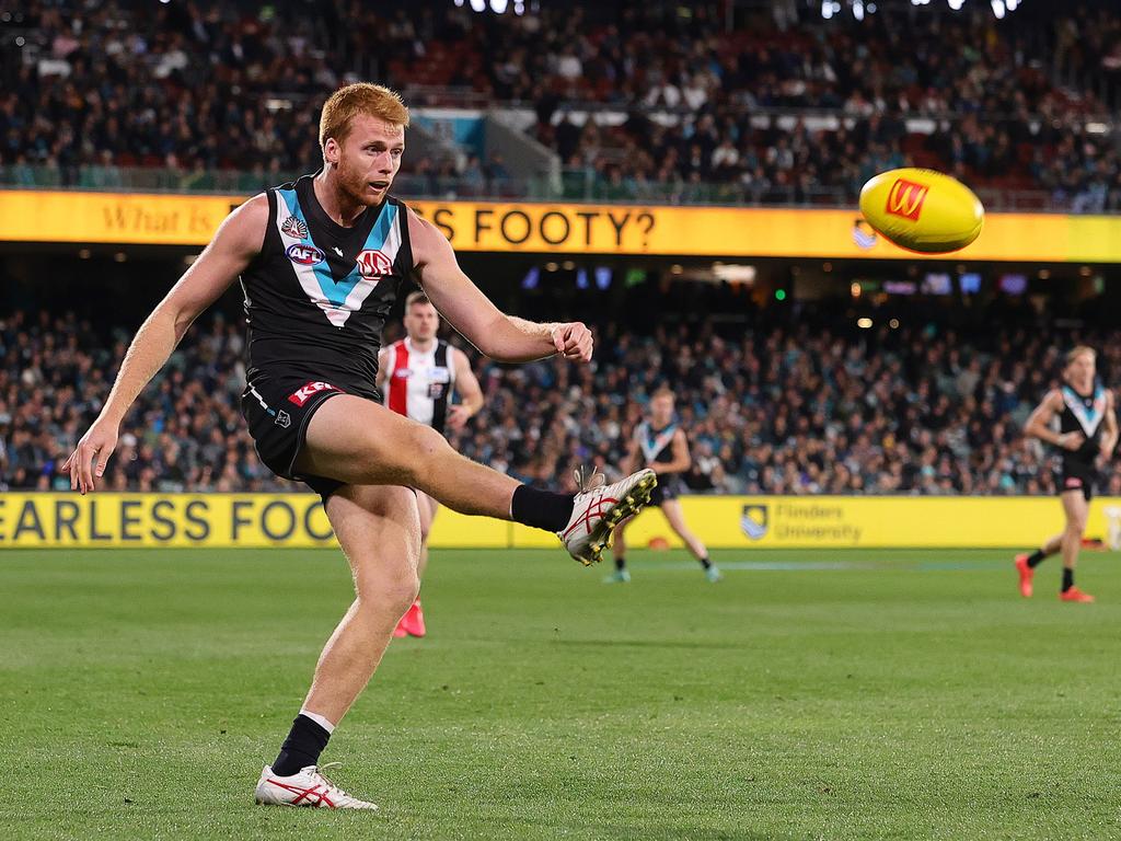 Willem Drew has been one of the silent achievers for Port Adelaide this season. Picture: Sarah Reed/AFL Photos via Getty Images.