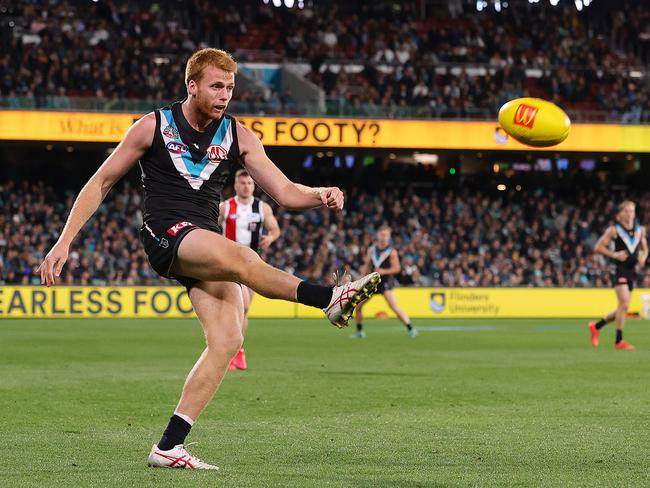 Willem Drew has been one of the silent achievers for Port Adelaide this season. Picture: Sarah Reed/AFL Photos via Getty Images.