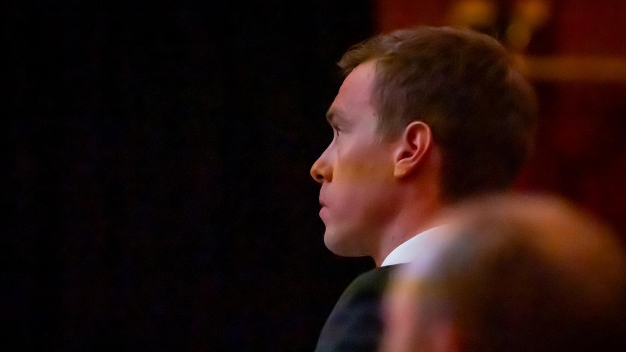 Rohan Dennis attends the memorial service for his wife Melissa Hoskins at Adelaide Town Hall. Picture: POOL / ABC / Brant Cumming via NCA Newswire