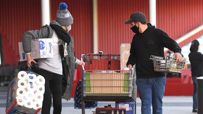 Shoppers outside a Costco outlet in Melbourne last week. Picture: AFP