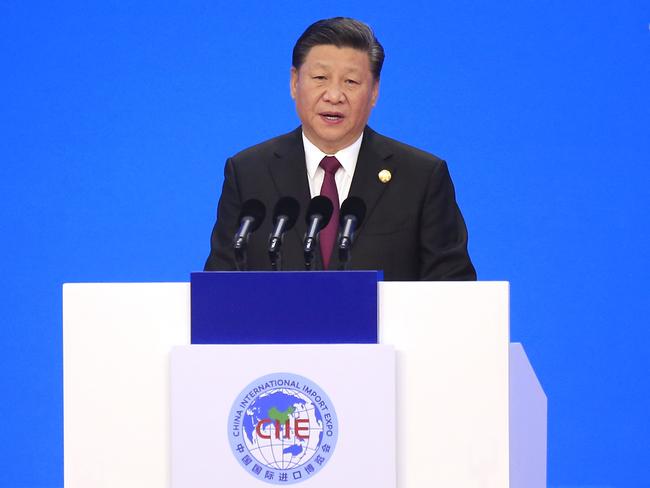 Chinese President Xi Jinping speaks at the opening ceremony for the China International Import Expo in Shanghai, Monday, Nov. 5, 2018. Xi promised Monday to open China wider to imports at the start of a high-profile trade fair meant to rebrand the country as a global customer but offered no response to U.S. and European complaints about technology policy and curbs on foreign business. (Aly Song/Pool Photo via AP)