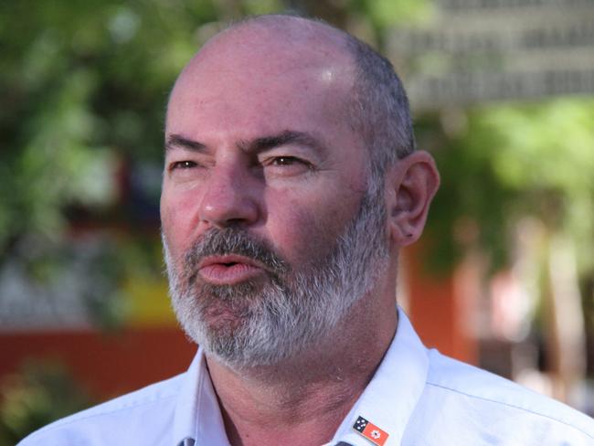 Northern Territory Treasurer Bill Yan talks to the media in the Todd Mall, Alice Springs, January 2, 2025. Picture: Gera Kazakov