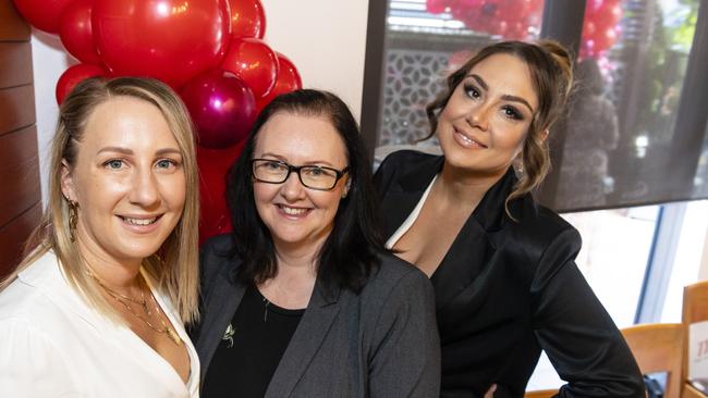 At Fitzy's Colour of Change luncheon are (from left) Rebekah Clayton, Tess Woodall and Cat Ardi raising funds for local breast cancer support, Thursday, May 26, 2022. Picture: Kevin Farmer