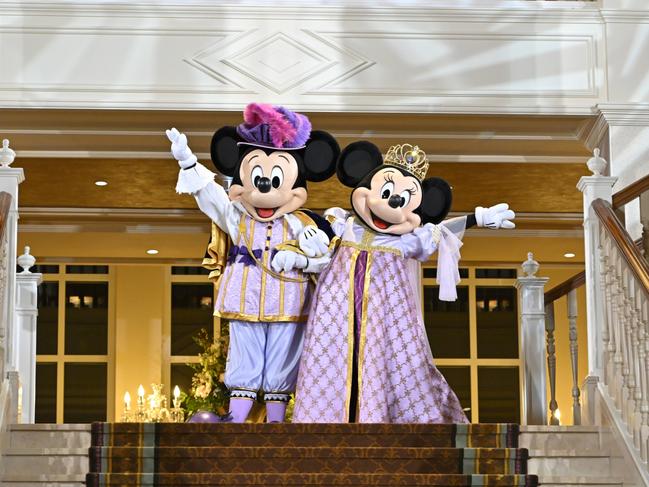 Disney characters Mickey and Minnie Mouse at Disneyland in Paris. Picture: Supplied