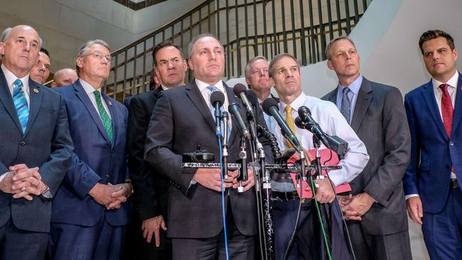 House Minority Whip Steve Scalise talks to reporters after the protest. Picture: AFP.