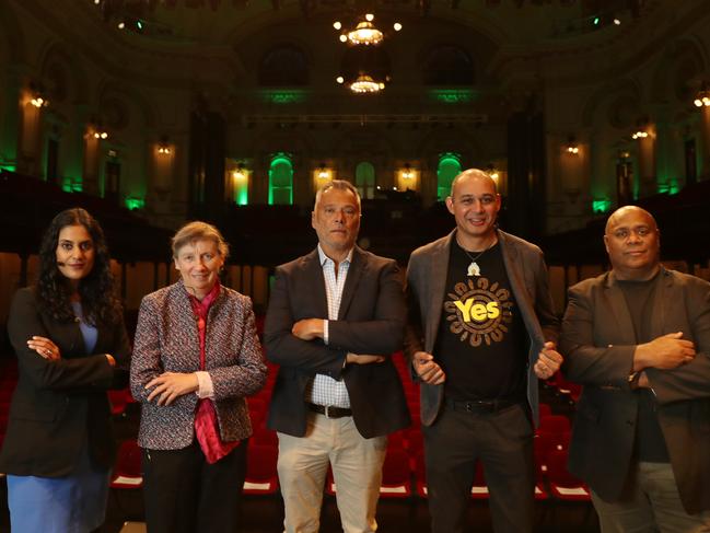 19/7/23: Writer, Shireen Morris, Prof Anne Twomey AO, Professor of Constitutional Law, Prof Stan Grant Ã¢â¬â journalist, author, writer and filmmaker, Thomas Mayo, First Nations Referendum Working Group, co-author The Voice to Parliament Handbook and Shane Phillips at the Sydney Town Hall for the Voice-City Forum. John Feder/The Australian.