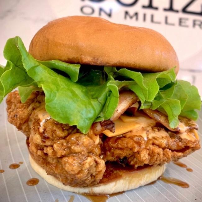 Benz on Miller's Sweet Baby Jeebus chicken burger is on of Brisbane's best burgers on the market. Picture: Benz on Miller