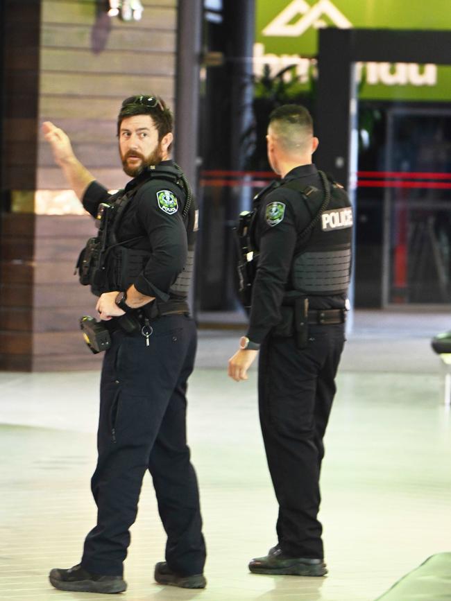 Police at Westfield Shopping Centre in Marion after reports of an active shooter inside, which were later proven to be incorrect. Picture: NewsWire / Brenton Edwards