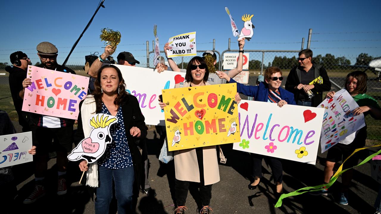 The family was warmly welcomed at Thangool Aerodrome on Friday. Photo: Dan Peled/Getty Images