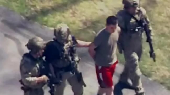 Massachusetts Air National Guardsman named Jack Teixeira being arrested in the town of North Dighton, Massachusetts. Picture: CBS Boston- WBZ