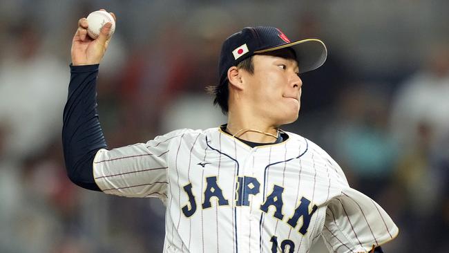 Yoshinobu Yamamoto has signed a monster deal with the Dodgers. (Photo by Eric Espada/Getty Images)