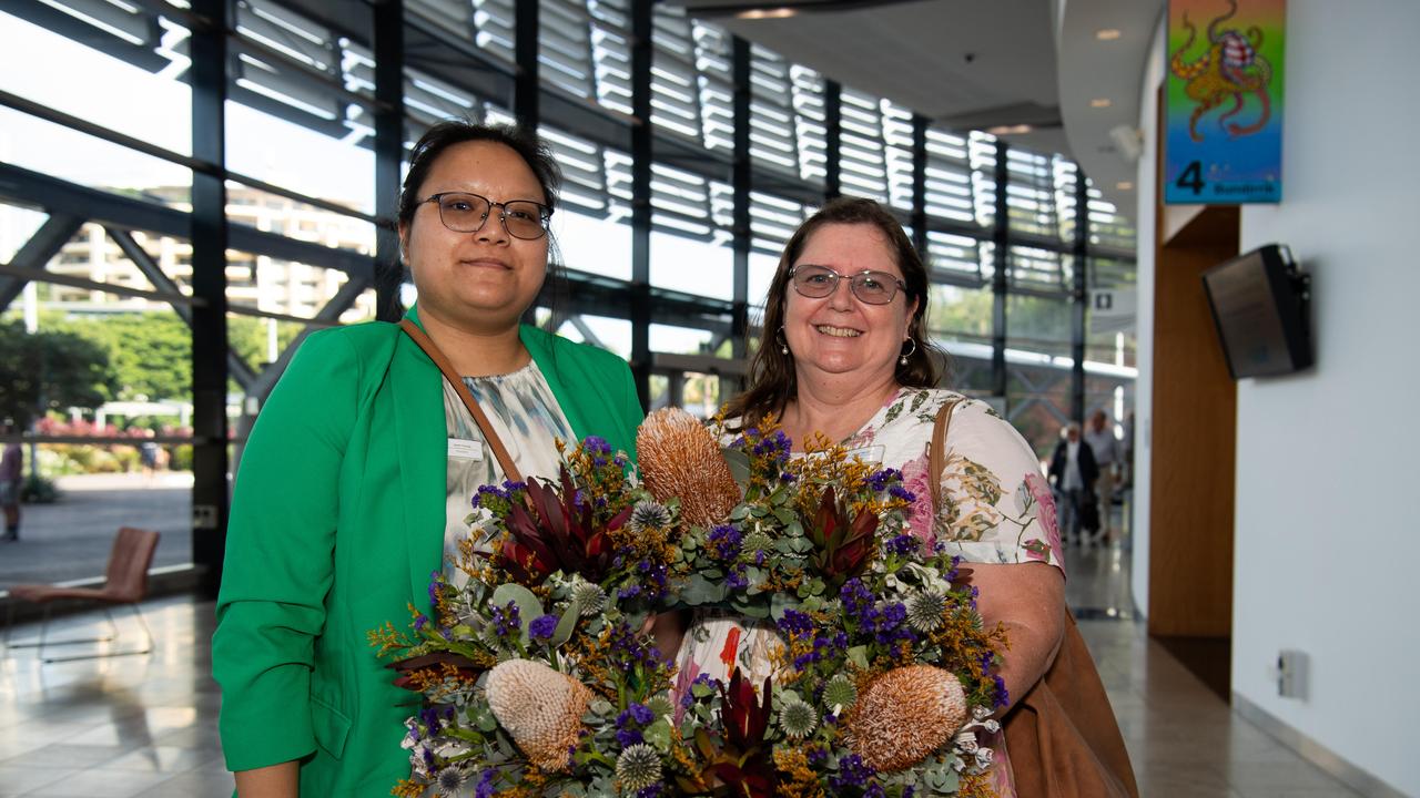 Janet Truong and Lauren Merritt from AJANT as the Top End community gathered at the Darwin Convention Centre to commemorate the Bombing of Darwin. Picture: Pema Tamang Pakhrin