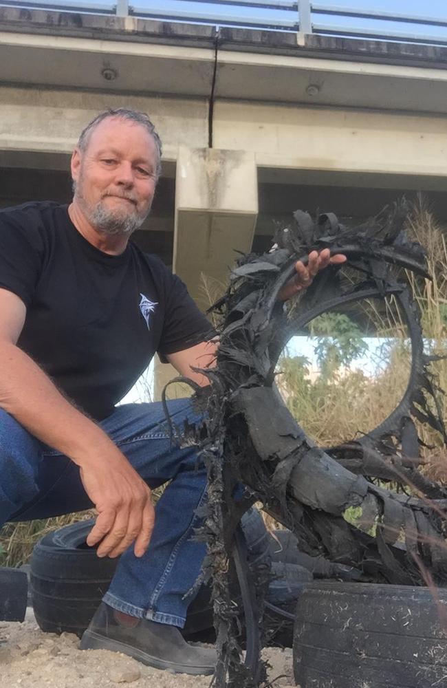 TIDY’s Dave Dudley was disgusted by the amount of illegally dumped rubbish he was finding in and around the Bohle River. Picture: Supplied.