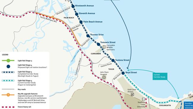 Map showing the route for light rail Stage Four on the Gold Coast.