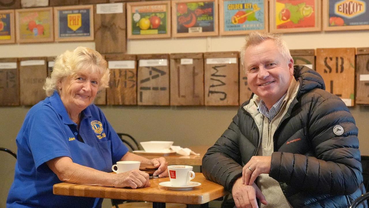 Premier Jeremy Rockliff having coffee with Jan after she finished her Bunnings BBQ and is a 15 year Lions Club member. Picture: Jeremy Rockliff Facebook
