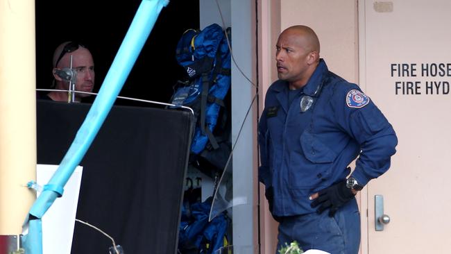 Scenes for Dwayne "The Rock" Johnson new movie San Andreas being shot at The Pines Shopping Centre Elanora today and tomorrow. Pic by David Clark