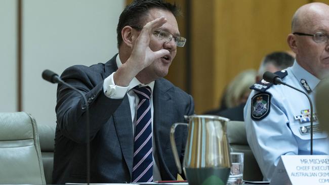 The Chief Executive Officer of the Australian Criminal Intelligence Commission, Mike Phelan, during a Parliamentary Joint Committee on Intelligence and Security at Parliament House in Canberra. Picture: Gary Ramage