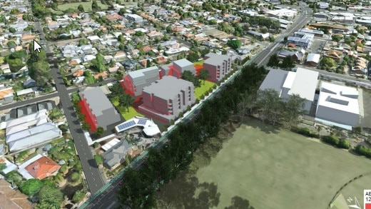 The 12,000 sqm former Schweppes factory site on Payneham Rd, Payneham, is proposed to be rezoned for medium density housing and shops. Picture: Supplied artwork