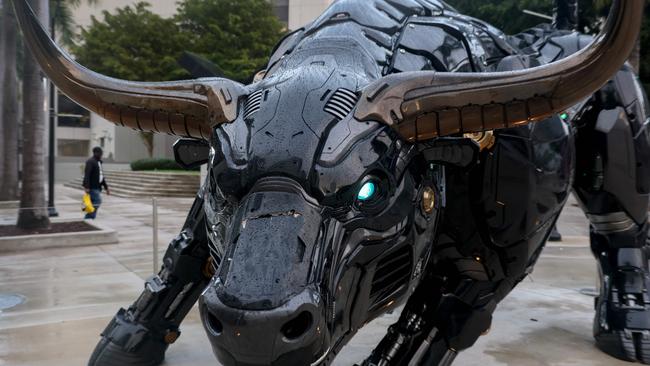 Miami’s robo-crypto bull statue reflects the bullish sentiment among cryptocurrency enthusiasts, triggered by Donald Trump’s re-election. Picture: Joe Raedle/Getty Images/AFP