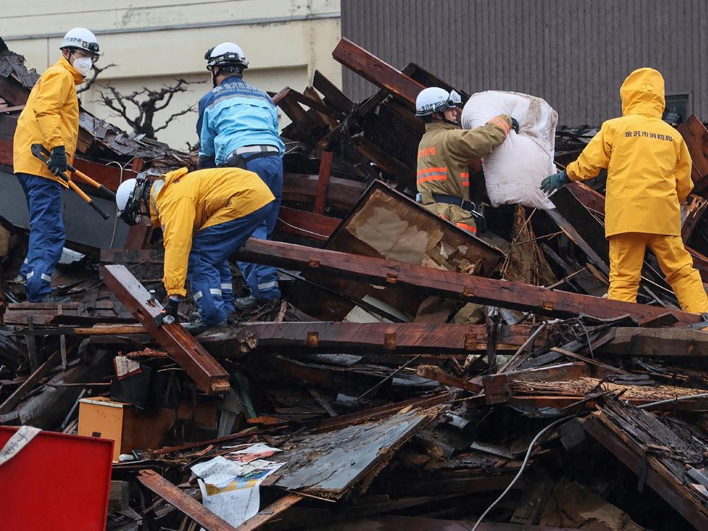 Firefighters conduct rescue operations in the city of Wajima, Ishikawa prefecture on January 3, 2024, after a major 7.5 magnitude earthquake struck the region. Picture: AFP