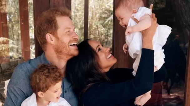 Prince Harry and Meghan Markle with Archie and Lilibet in their 2021 Christmas card. Picture: Alexi Lubomirski/Handout/The Duke and Duchess of Sussex