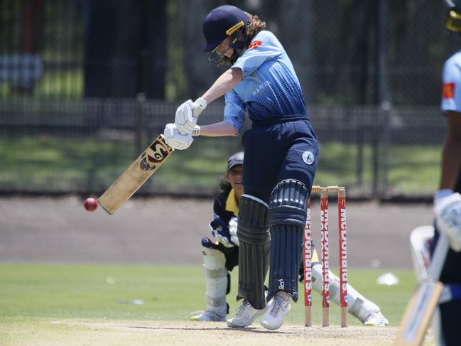 Sarah Bawcombe connects off the back foot. Picture Warren Gannon Photography