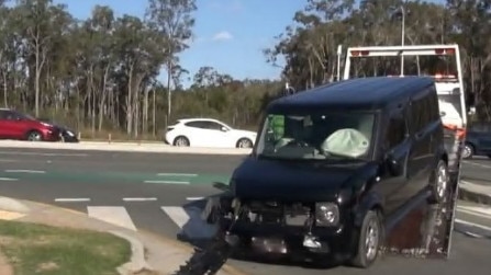 The car allegedly stolen by four youths involved in a crash at Coomera. A 12-year-old girl homeless on the Gold Coast, under the watch of Child Safety, was with the youths. Photo: My GC.