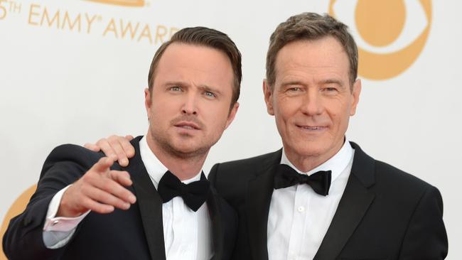 Cranston (right) sported a much more clean-cut look while the show was on air. Picture: Jordan Strauss/Invision/AP