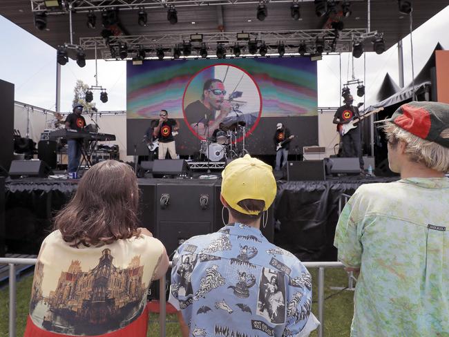 Audience members watch indigenous band from the Northern Territory, Black Rock Band, perform at Mona Foma. Picture: PATRICK GEE