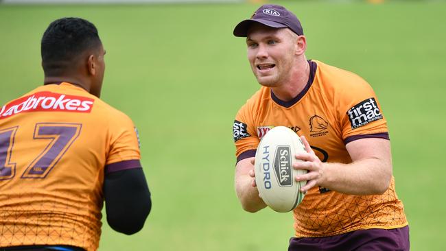 Calls are growing for Matt Lodge to be named as skipper of the Broncos. Picture: AAP Image/Darren England