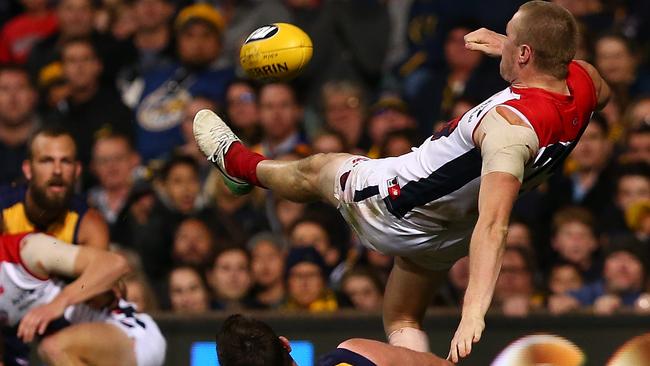 Tom McDonald snaps his match winning goal. Picture: Getty Images