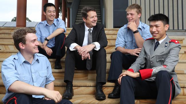 Headmaster Tony George with students at The King’s School. Picture: John Feder