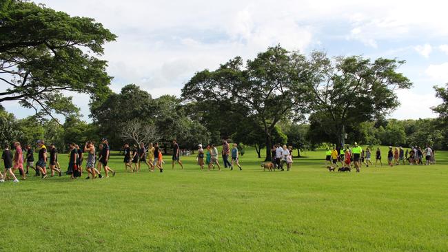 Samara Laverty leads a memorial walk around the Jingili Water Gardens ahead of the one-year anniversary of her son Declan's alleged murder. Picture: Jason Walls