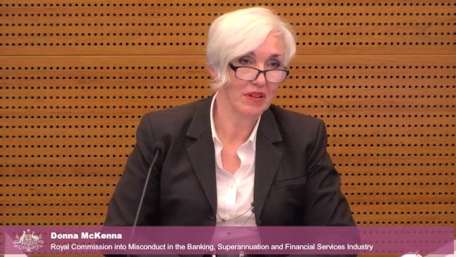 Screen grab of Fair Work Commissioner Donna McKenna giving evidence at the financial services royal commission in Melbourne today.