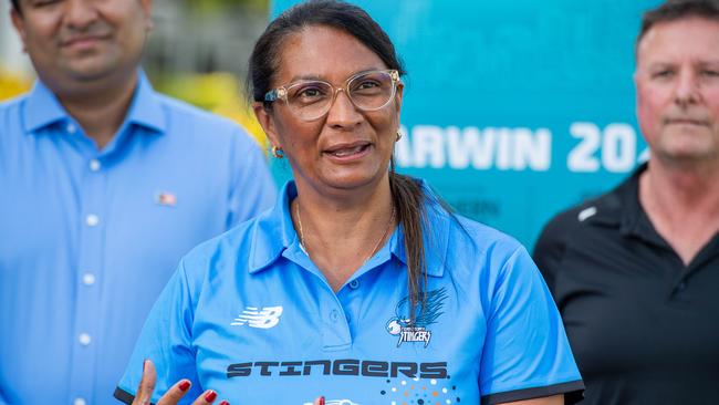 Nova Peris announcing that Darwin will host the 2025 Oceania Cup in a return of international hockey to the NT. Picture: Pema Tamang Pakhrin