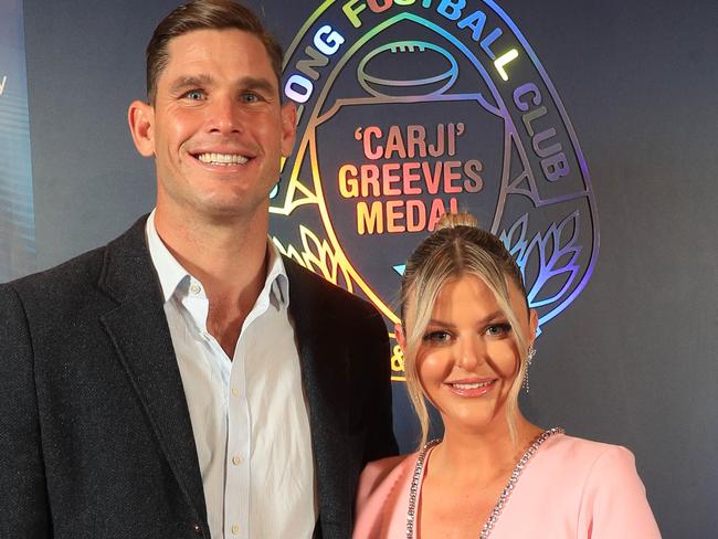 Carji Greeves Medal night. Geelong Cats best and fairest.Blue Carpet Tom Hawkins and Emma Picture: Mark Wilson