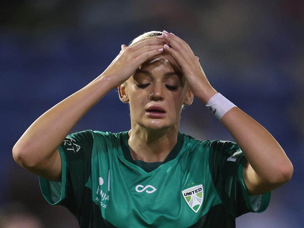 Maja Markovski reacts during a game for Canberra United. Picture: Getty Images