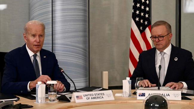 US President Joe Biden and Prime Minister Anthony Albanese in Hiroshima. Picture: Kenny Holston/Pool/AFP