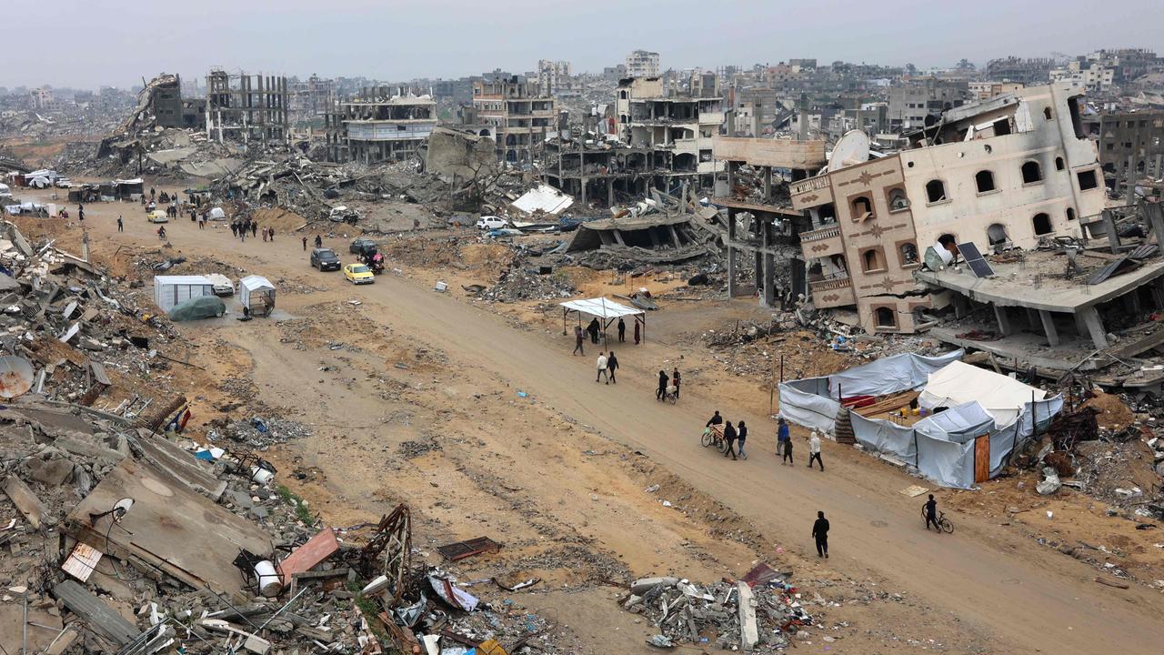 Collapsed buildings along Saftawi street in Jabalia in the northern Gaza Strip on February 5. Picture: Omar Al-Qattaa / AFP