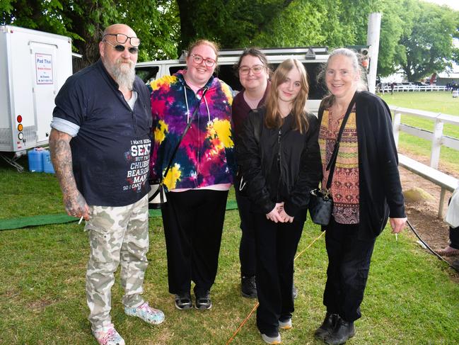 Attendees enjoying the 159th Sale Agricultural Show at the Sale Showgrounds on Friday, November 01, 2024: Tom Norman, Casey Jones, Danae Jones, Jessie Jones and Sue Jones. Picture: Jack Colantuono