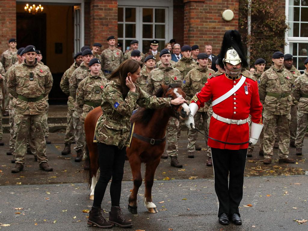 The Princess of Wales with the regimental mascot, a pony. Picture: AFP