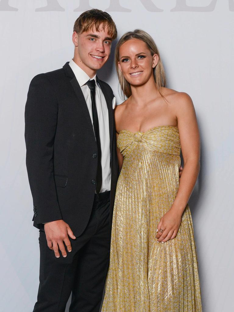 Beau Baldwin and Sachi Syme at the Port Adelaide AFL and AFLW best and fairest at the Adelaide Convention Centre, DECEMBER 5, 2022: Picture: Brenton Edwards