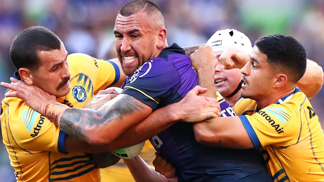 Parramatta are fuming over the handling of Nelson Asofa-Solomona’s high shot on Makahesi Makatoa. Picture: Getty Images